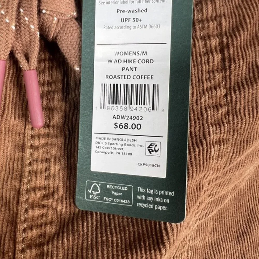 Alpine Design Hike Corduroy Pants Womens Medium Brown Roasted Coffee Outdoor New